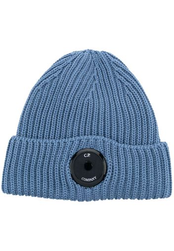 C.P. Company Lens-detail ribbed wool beanie - Blau