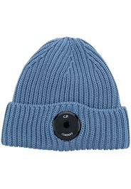 C.P. Company Lens-detail ribbed wool beanie - Blau