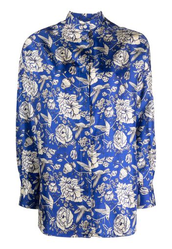 Destin flower-printed silk shirt - Blau