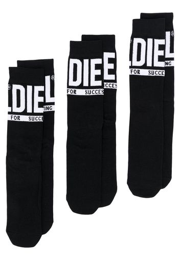 Diesel Gerippte Socken mit Logo - Schwarz