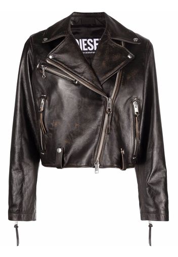 Diesel off-centre zipped leather jacket - Schwarz