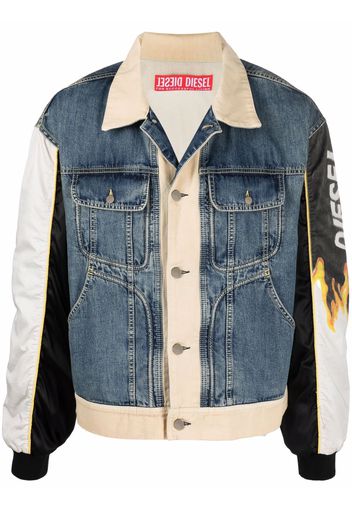 Diesel Trucker-Jacke mit Kontrasteinsätzen - Blau