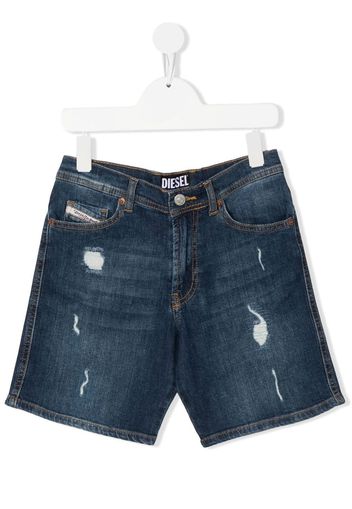 Diesel Kids distressed-detail denim shorts - Blau