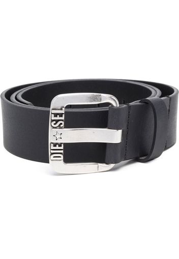 Diesel logo-buckle buffalo leather belt - Schwarz