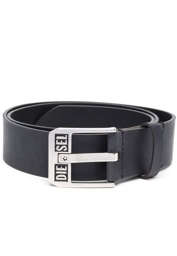 Diesel logo-buckle buffalo leather belt - Schwarz