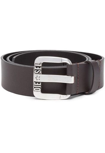 Diesel logo-buckle buffalo leather belt - Braun