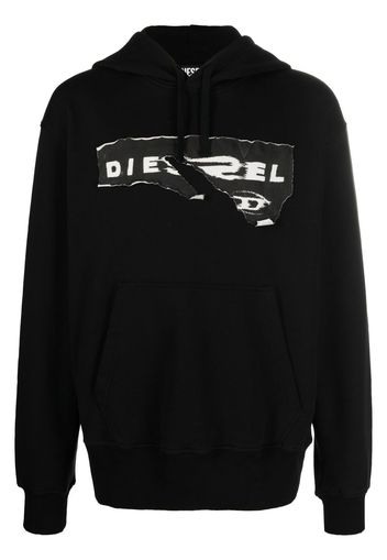 Diesel ripped logo print hoodie - Schwarz