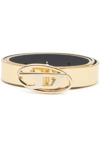 Diesel metallic logo-plaque leather belt - Gold