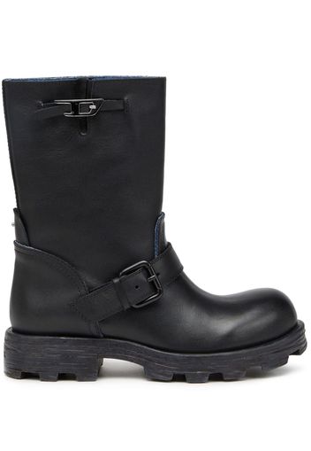 Diesel logo-buckle leather boots - Schwarz