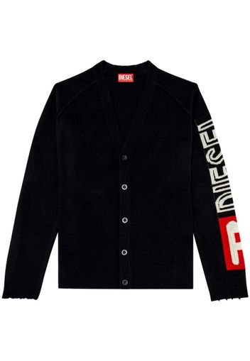 Diesel logo-embroidered sleeve wool cardigan - Schwarz