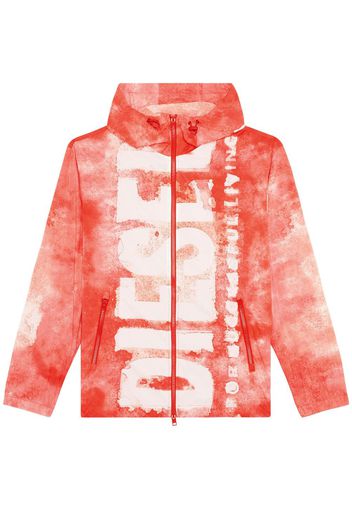 Diesel watercolour-effect hooded windbreaker - Rot