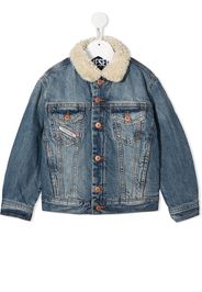 Diesel Kids Jeansjacke mit Shearling-Kragen - Blau