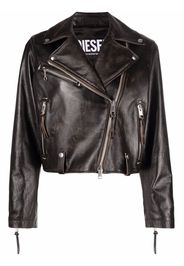 Diesel off-centre zipped leather jacket - Schwarz