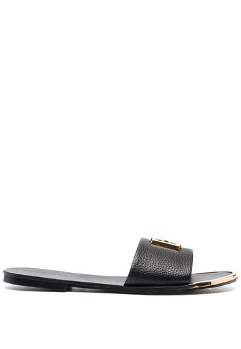 DKNY logo-plaque faux-leather slides - Schwarz