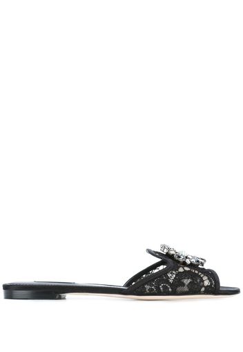 Dolce & Gabbana Flache Sandalen mit Spitzeneinsatz - Schwarz