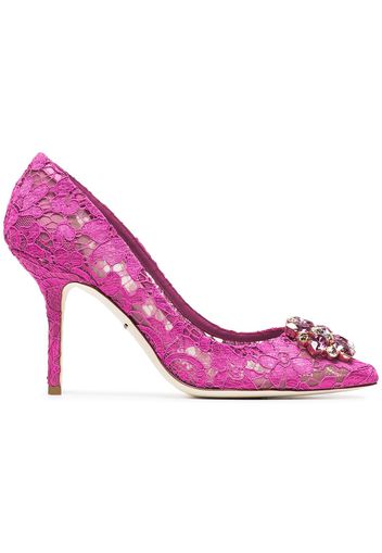 Dolce & Gabbana 'Belucci 90' Spitzenpumps mit Kristallblume - Rosa