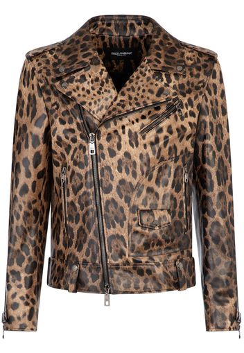 Dolce & Gabbana Lederjacke mit Leoparden-Print - Braun