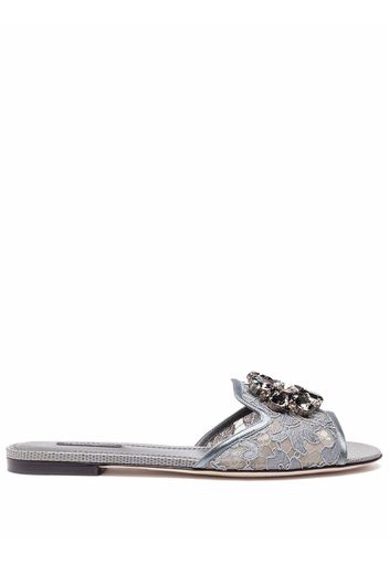 Dolce & Gabbana crystal-flower lace slides - Grau