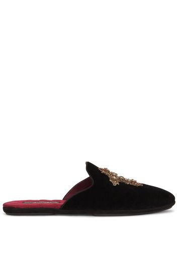 Dolce & Gabbana Slipper aus Samt mit Kreuzapplikation - Schwarz