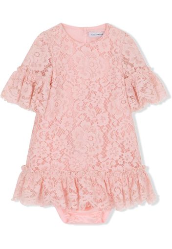 Dolce & Gabbana Kids Gerüschtes Kleid mit Spitzen-Overlay - Rosa