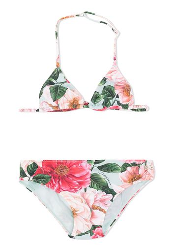 Dolce & Gabbana Kids Bikini mit Rosen-Print - Blau