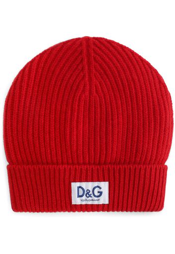 Dolce & Gabbana Gerippte Mütze mit Logo-Patch - Rot