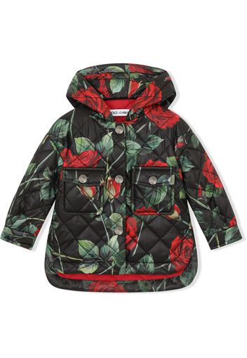 Dolce & Gabbana Kids Mantel mit Rosen-Print - Schwarz