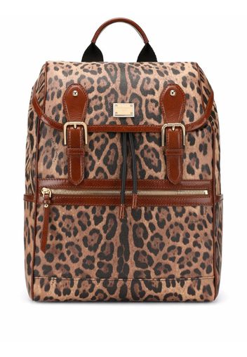 Dolce & Gabbana leopard print leather backpack - Braun