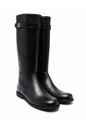 Dolce & Gabbana Kids TEEN Stiefel mit Logo-Schild - Schwarz