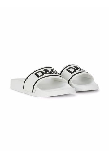 Dolce & Gabbana Kids logo-print leather slides - Weiß