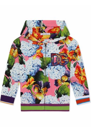 Dolce & Gabbana Kids Kapuzenjacke mit Hortensien-Print - Blau