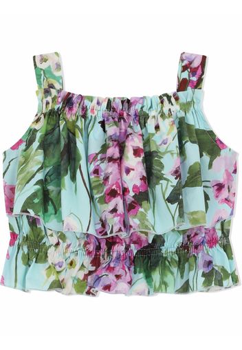 Dolce & Gabbana Kids Top mit gemalten Blumen - Blau