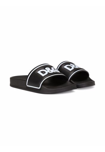 Dolce & Gabbana Kids logo-print leather slides - Schwarz