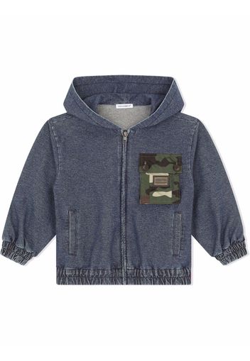 Dolce & Gabbana Kids Ausgeblichene Kapuzenjacke mit Camouflage-Tasche - Blau