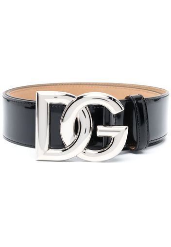 Dolce & Gabbana logo-plaque buckled patent belt - Schwarz