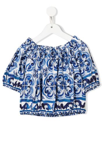 Dolce & Gabbana Kids Majolica-print gathered top - Blau