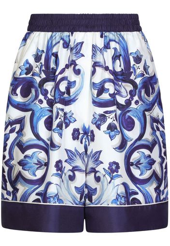 Dolce & Gabbana Seidenshorts mit Majolica-Print - Blau