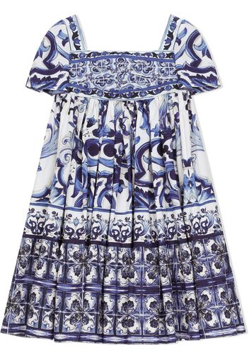 Dolce & Gabbana Kids Kleid mit Majolica-Print - Blau