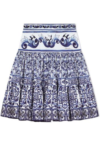 Dolce & Gabbana Kids Midirock mit Majolica-Print - Blau