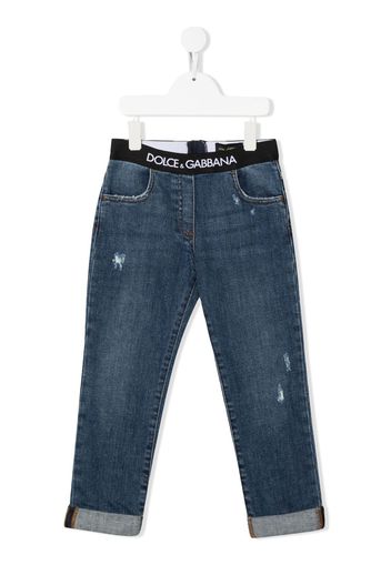 Dolce & Gabbana Kids logo-waistband detail jeans - Blau