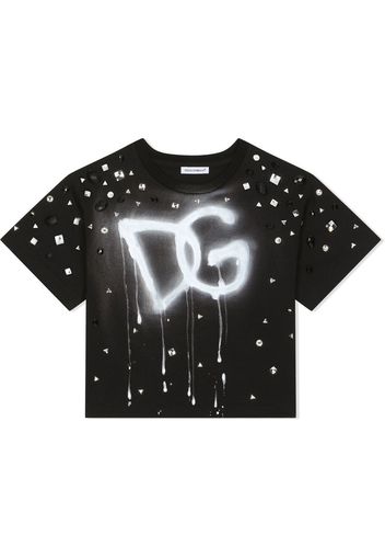 Dolce & Gabbana Kids Verziertes T-Shirt mit Logo-Print - Schwarz