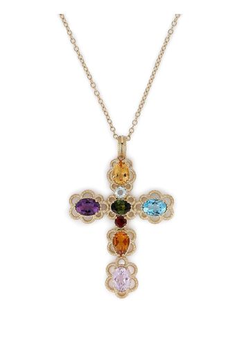 Dolce & Gabbana 18kt yellow gold gemstone cross pendant necklace