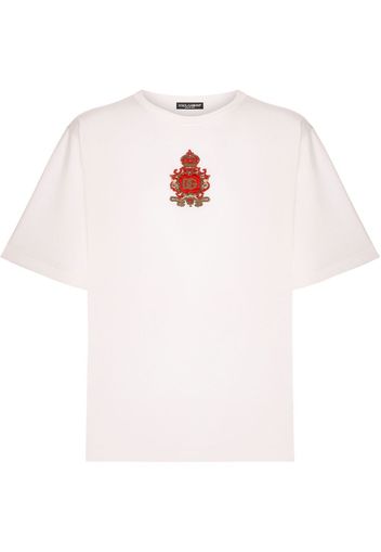 Dolce & Gabbana heraldic logo-patch silk T-shirt - Weiß