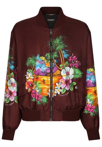 Dolce & Gabbana Bomberjacke aus Seide mit Insel-Print - Rot