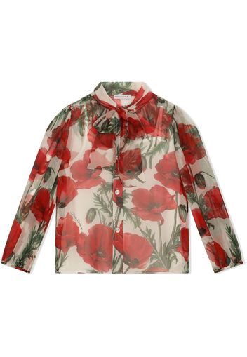 Dolce & Gabbana Kids Seidenhemd mit Blumen-Print - Rot