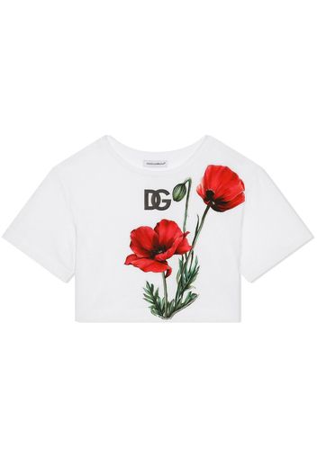 Dolce & Gabbana Kids Cropped-T-Shirt mit Blumen-Print - Weiß