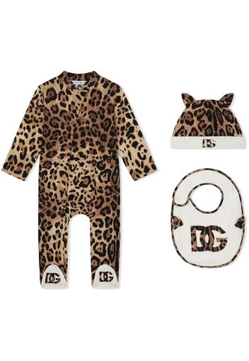 Dolce & Gabbana Kids Dreiteiliges Strampler-Set mit Leo-Print - Braun