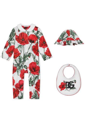 Dolce & Gabbana Kids Strampler-Geschenk-Set mit Mohn-Print - Weiß