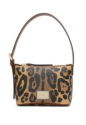 Dolce & Gabbana logo-plaque leopard-print shoulder bag - Nude