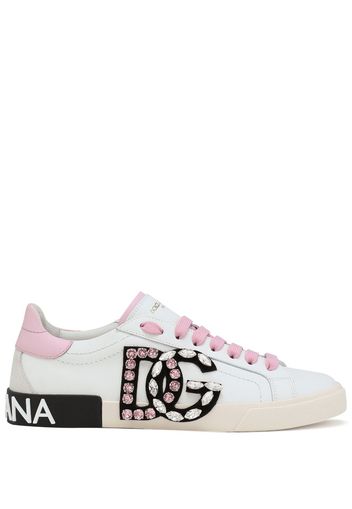 Dolce & Gabbana Portofino Sneakers mit Strass-Logo - Weiß